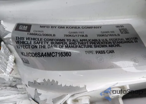 2021 Chevrolet Spark Fwd 1Lt Automatic z USA, uszkodzony, nr VIN KL8CD6SA4MC716360